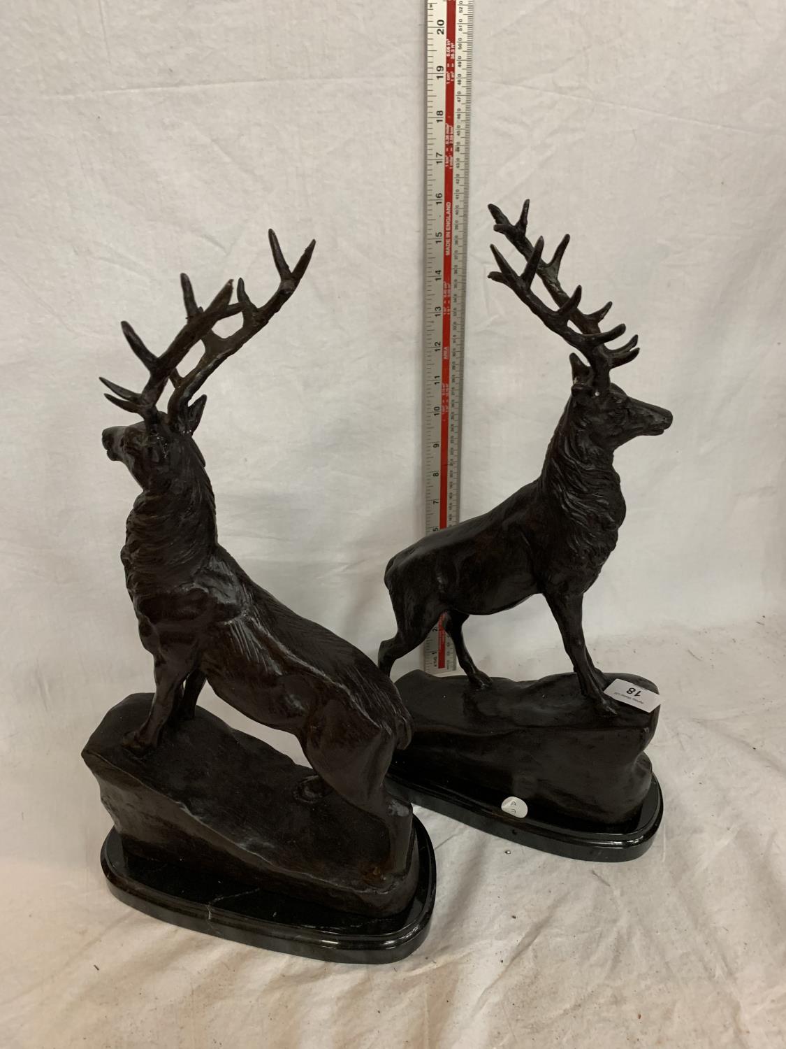 AN IMPRESSIVE PAIR OF LARGE BRONZE STAGS ON SOLID MARBLE BASES AFTER MOIGNIEZ 44CM - Image 6 of 6