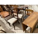 FOUR VARIOUS DINING CHAIRS AND A FORMICA DROP LEAF KITCHEN TABLE