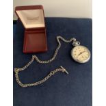 A SMITH'S CHROME POCKET WATCH AND CHAIN (NO GLASS)