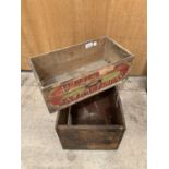 TWO VINTAGE WOODEN BOXESHUDSONS SOAP AND CLEANED BOLD