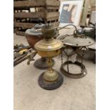 THREE ITEMS TO INCLUDE TWO VINTAGE LAMPS AND A COPPER AND BRASS URN