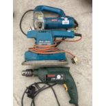 A BOSCH DRILL AND JIGSAW AND A BLACK AND DECKER SANDER - ALL IN WORKING ORDER