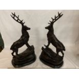 AN IMPRESSIVE PAIR OF LARGE BRONZE STAGS ON SOLID MARBLE BASES AFTER MOIGNIEZ 44CM