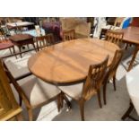 A G PLAN RETRO TEAK EXTENDING DINING TABLE AND SIX MATCHING DINING CHAIRS