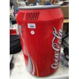 A COCA COLA BRANDED MINI FRIDGE WITHOUT INNER SHELF/S, IN WORKING ORDER