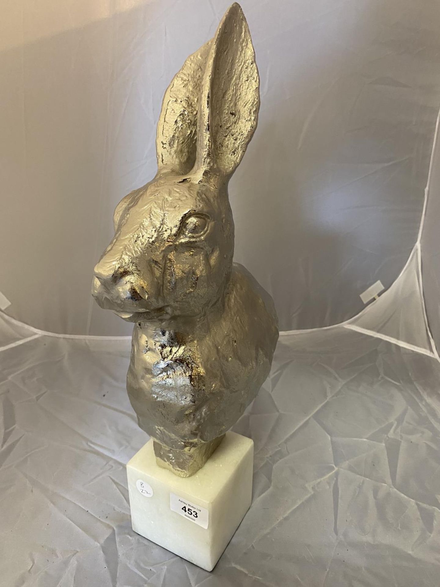 A CHROME RABBITS BUST ON A BASE - Image 2 of 2