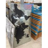 TWO GLASS TABLE TOPS WITH WORLD MAP DESIGN