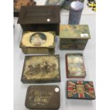 EIGHT ORIGINAL VINTAGE ADVERTISING TINS AND BOXES