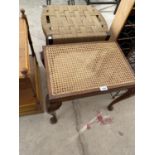 A MAHOGANY STOOL WITH RATTAN SEAT AND AN OAK STOOL WITH WOVEN SEAT