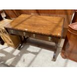 A MAHOGANY DROP END TABLE WITH TWO DRAWERS