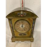A LATE 19TH CENTURY BRASS CLOCK MOUNT AND DIAL WITH ART NOUVEAU COLOURED FLORAL ENAMEL DECORATION