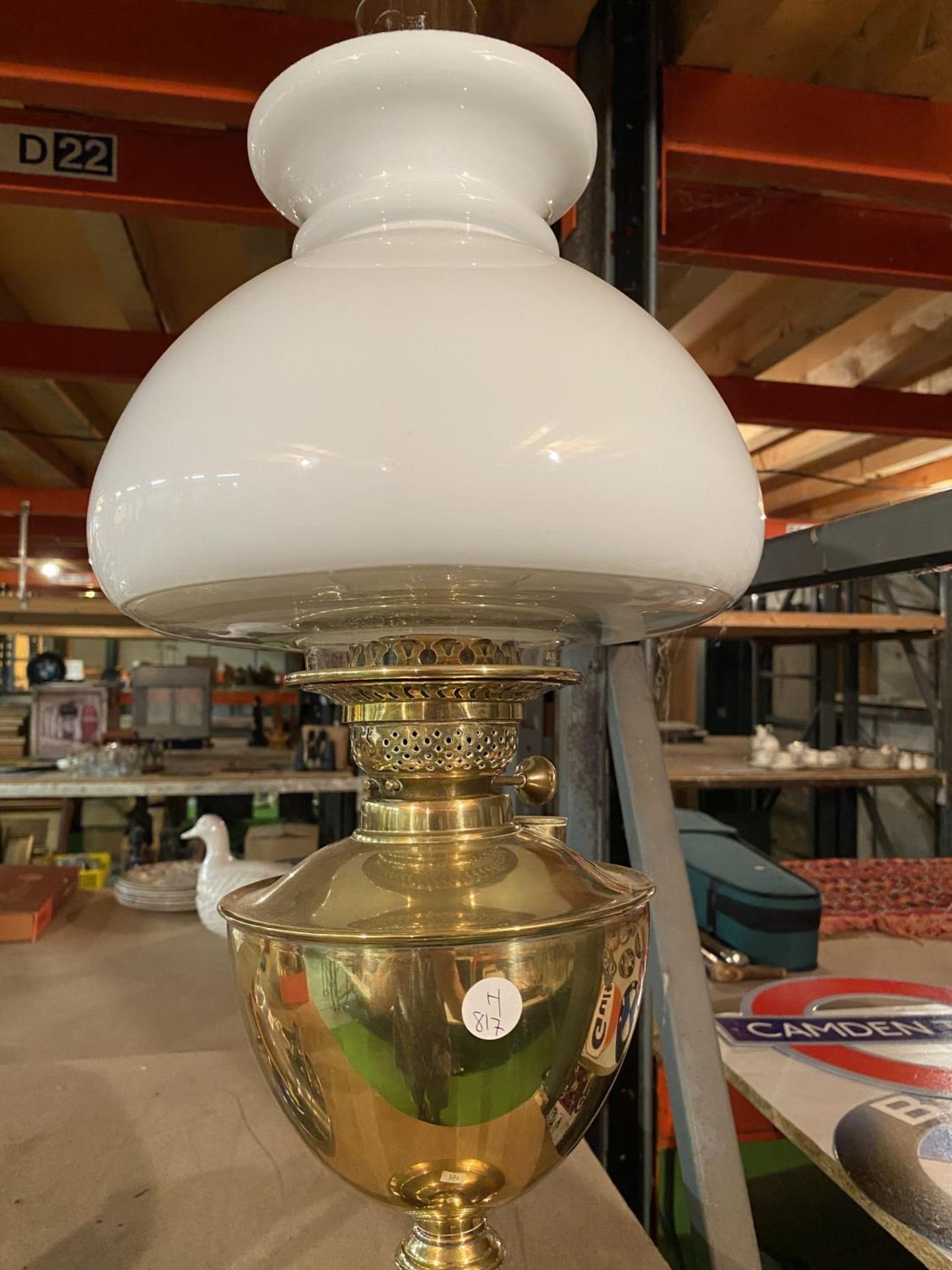 A BRASS OIL LAMP WITH WHITE GLASS SHADE - Image 2 of 2