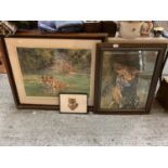 THREE PICTURES OF TIGERS TO INCLUDE A SIGNED PRINT AND AN EMBROIDERY