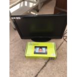A TOSHIBA 21 INCH T.V. WITH NO REMOTE, IN WORKING ORDER AND A TECHNIKA 7 INCH DIGITAL PICTURE FRAME