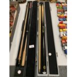 TWO BOXED SNOOKER CUES
