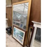 THREE ITEMS TO INCLUDE A LARGE GILT FRAMED MIRROR W105CM X H166CM, A FURTHER MIRROR AND A PARISEAN