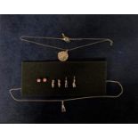 COSTUME JEWELLERY LOT, TO INCLUDE PURPLE PASTE SET LOCKET AND NECKLACES AND MATCHING EARRINGS AND