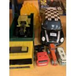 A TONKA TRUCK, A LARGE MINI, TRACTOR, STEAM ROLLER ETC TO INCLUDE CORGI AND DINKY WITH TWO HATS