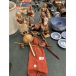 A VINTAGE PUPPET AND FOUR VARIOUS DOLLS ETC