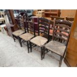FOUR OAK LADDER BACK DINING CHAIRS WITH RUSH SEATS