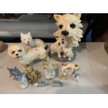 VARIOUS CERAMIC ITEMS TO INCLUDE DOGS, DOLPHOINS ETC