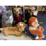 FIVE SOFT TOYS TO INLCUDETWO MEERCATS,A TY DOG ETC