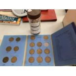 A LARGE QUANTITY OF COINS TO INCLUDE 60 X ONE PENNY, 70 X HALF PENNY ETC AND A GEORGE V & VI