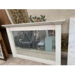 A LARGE WHITE FRAMED OVER MANTLE MIRROR W150CM X H 100CM