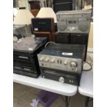 A QUANTITY TO INCLUDE SANYO STEREO SYSTEM, AMPLIFIER, SPEAKERS ETC.