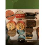 EIGHT ORIGINAL VINTAGE CLEANING TINS TO INCLUDE FLOOR MOPS AND SHOE CLEANING KITS ETC