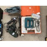 A CASED ELECTRIC SAW, DRILL, SANDER AND IMPACT DRIVER ALL IN WORKING ORDER