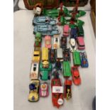 A COLLECTION OF TOY VEHICLES TO INCLUDE CARS, TRAINS, BOATS, PLANES ETC