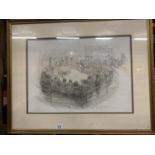 A SIGNED LIMITED EDITION GELDART PRINT OF CHELFORD MARKET FEATURING ROY WALLER 579/600