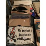 VARIOUS OLD LP RECORDS AND AN ENAMEL SIGN