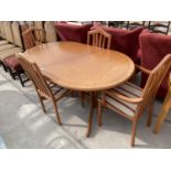 A TEAK DINING TABLE AND FOUR DINING CHAIRS