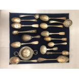 SEVENTEEN VARIOUS SPOONS INCLUDING SEVEN HALLMARKED SILVER EXAMPLES