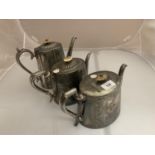 THREE SILVER PLATED TEA POTS