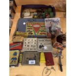 VARIOUS VINTAGE TOYS TO INCLUDE DINKY TOYS, PUZZLES ETC