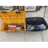 TWO TOOL BOXES CONTAINING A HILKA ANGLE GRINDER, BLADES ETC