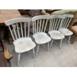 FOUR PAINTED STICK BACK DINING CHAIRS