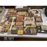 A LARGE QUANTITY OF ORIGINAL VINTAGE SMOKING RELATED BOXES, TINS AND PACKETS