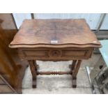 A WALNUT SEWING TABLE WITH SINGLE DRAWER