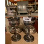 A PAIR OF EPNS CANDLESTICKS AND GOBLETS