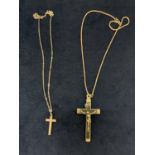 TWO SILVER CROSSES WITH CHAINS