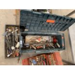 A PLASTIC TOOL BOX AND CONTENTS