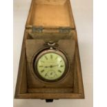 A POCKET WATCH IN A WOODEN CASE - FROM A FRIEND