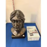 A COLD CAST BRONZE SIGNED JOHN LENNON BUST - E D GREENWOOD 1990 0793/049 AND THE BEATLES FIVE CD