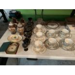 A LARGE COLLECTION OF CERAMICS TO INLCUDE INDIA TREE CUPS, SAUCERS, PLATES, GRECIAN POTTERY AND