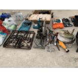 VARIOUS ITEMS TO INCLUDE CABLE, TOOLS, SAW FOR SPARES OR REPAIR AND METAL GRILLS