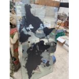 TWO GLASS TABLE TOPS WITH WORLD MAP DESIGN